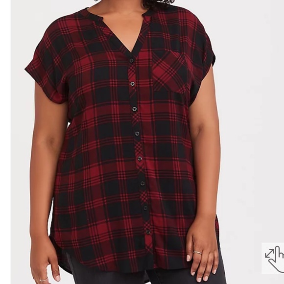 Short sleeved plaid challis dolman top - Picture 2 of 6